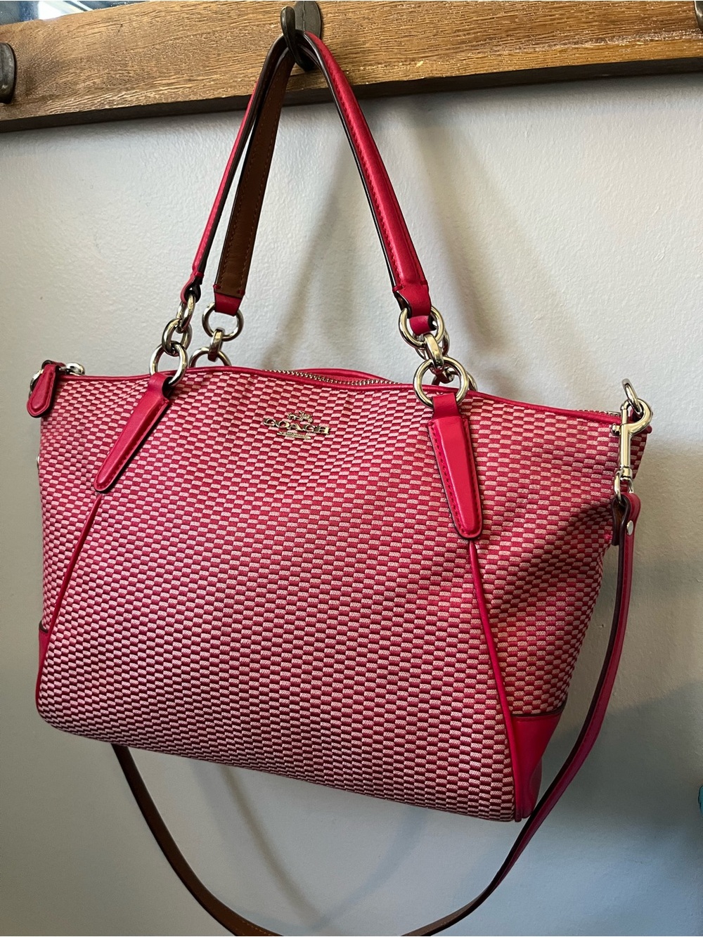 Coach Kelsey Satchel F57244 Pink Raspberry Woven Crossbody Shoulder Bag Purse